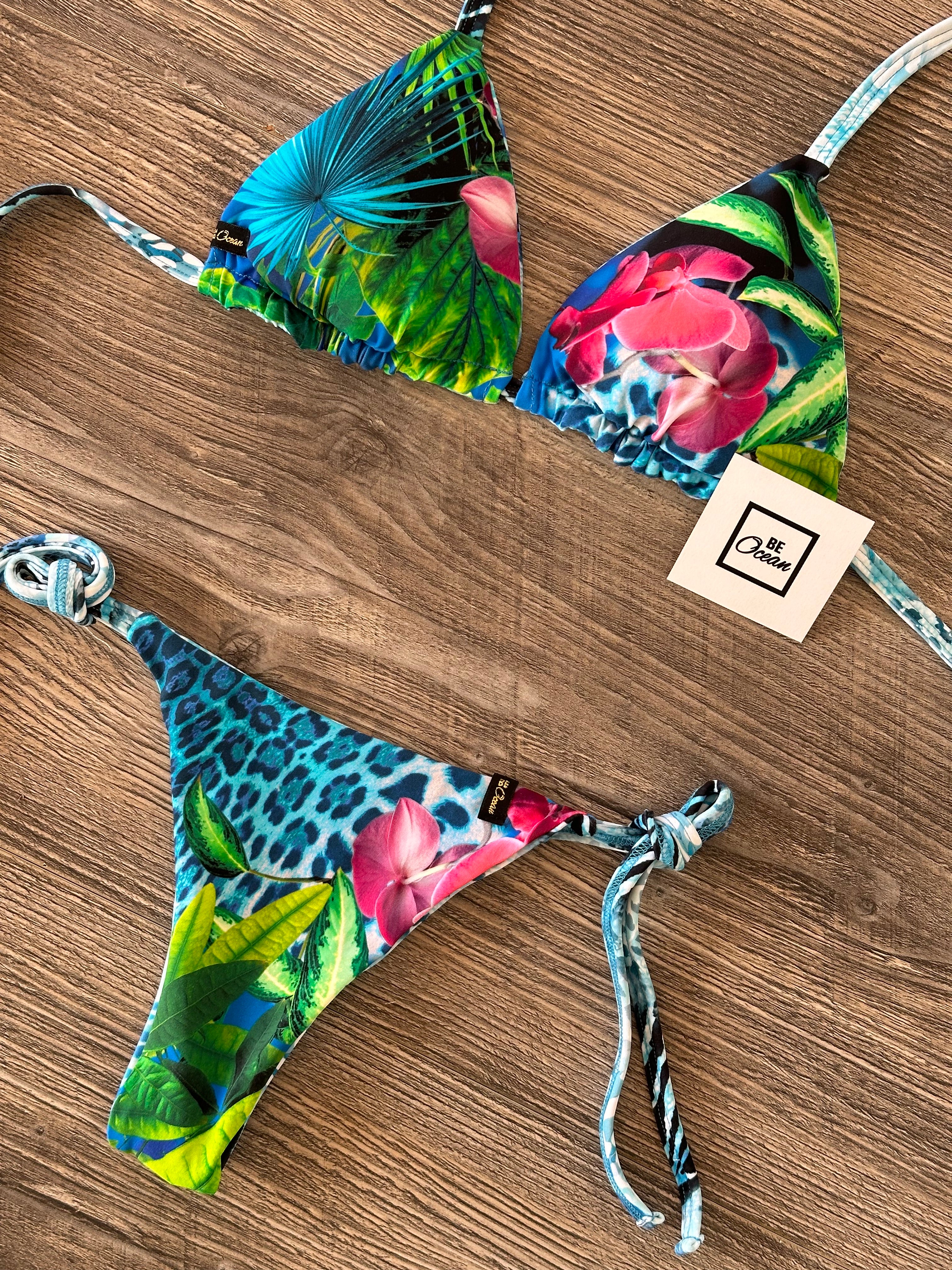 Bikini Set “Pamela” Blue Jungle (Reversible)