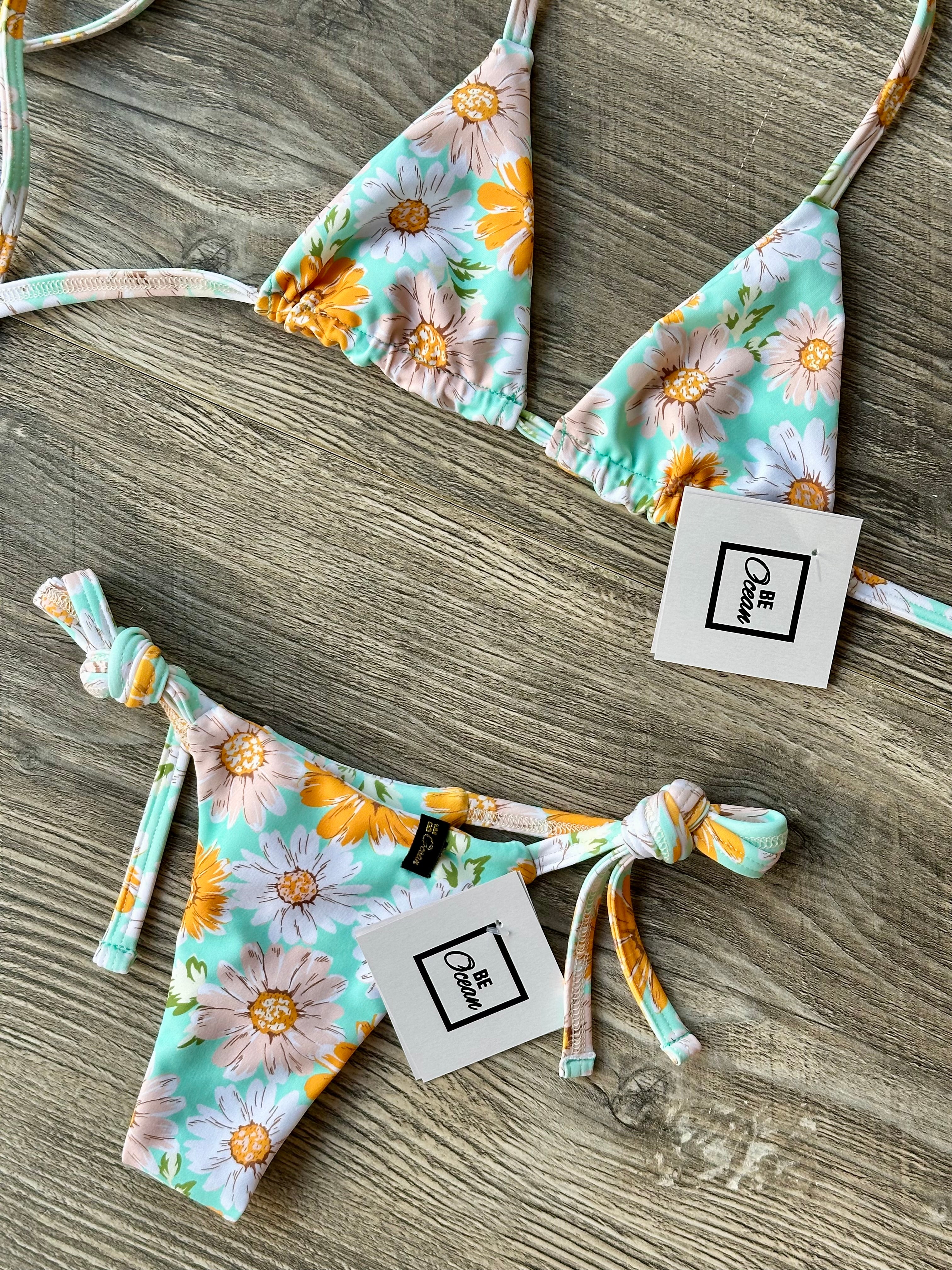 Microbikini Set Aqua flowers